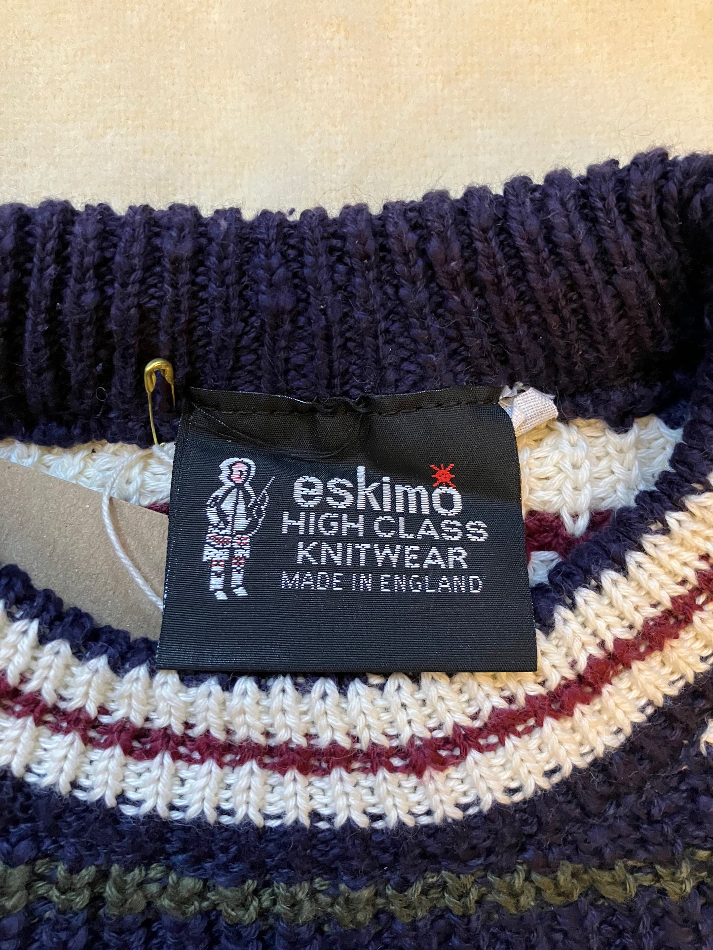 Vintage Eskimo brand blue and white and red striped jumper Deadstock