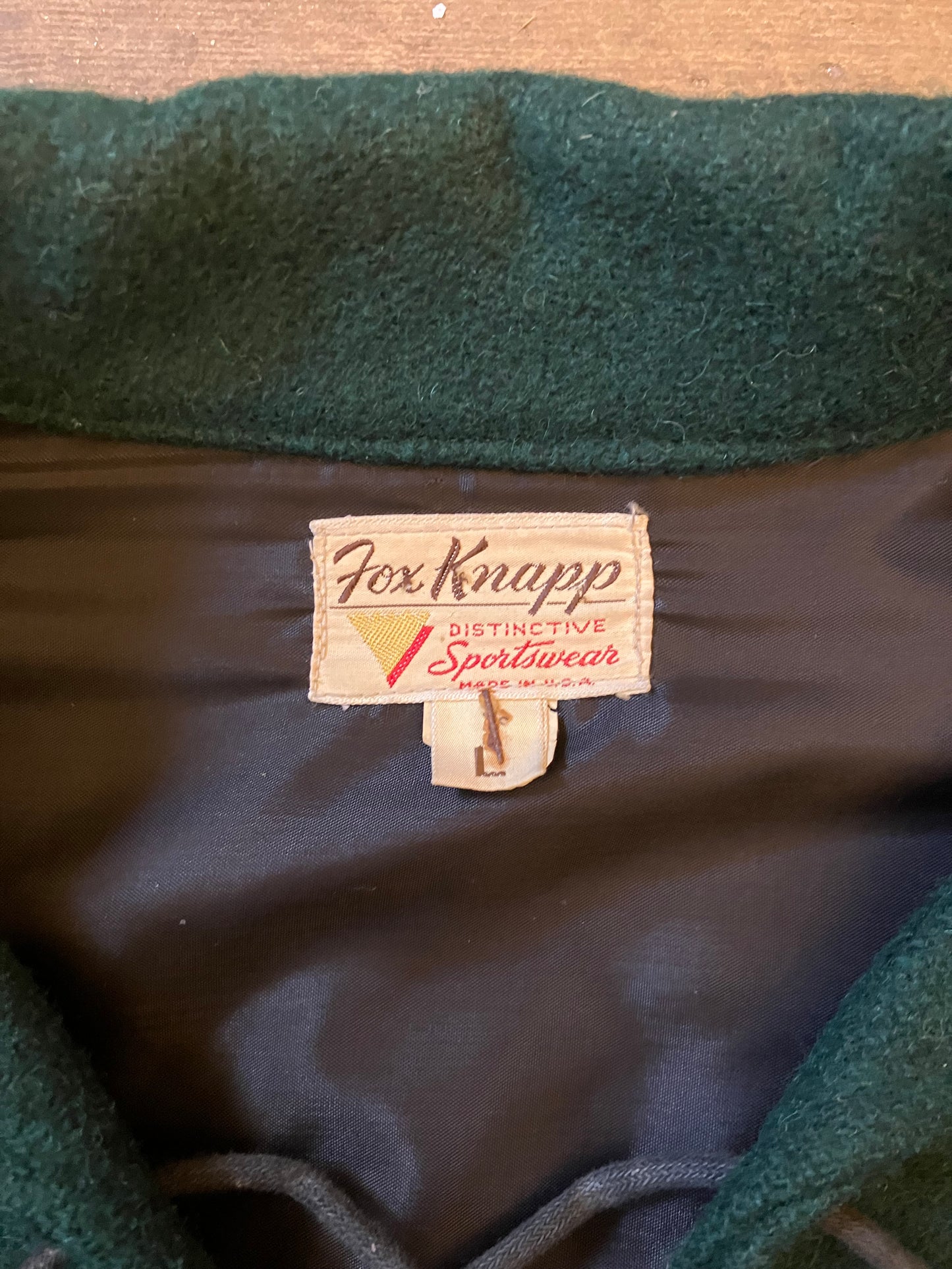 1950s Wool Hunting Shirt Made in The USA “Fox Knapp” Labelled L Bottle Green
