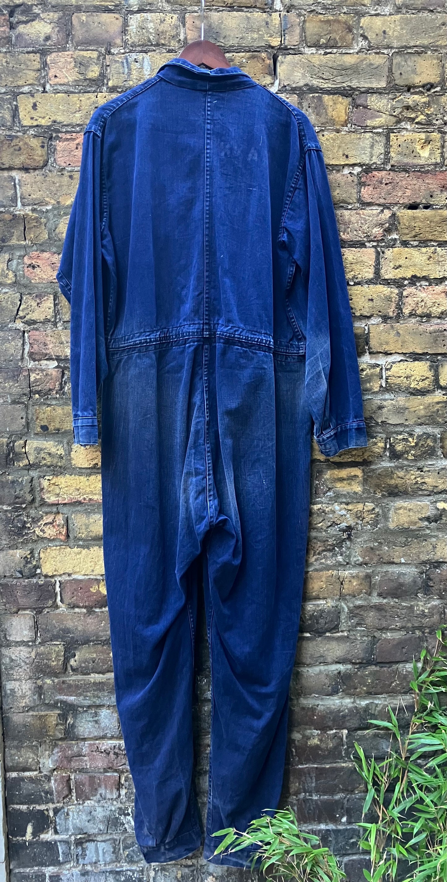 Vintage Royal Navy Overalls Faded Dark Blue Stenciled Denim