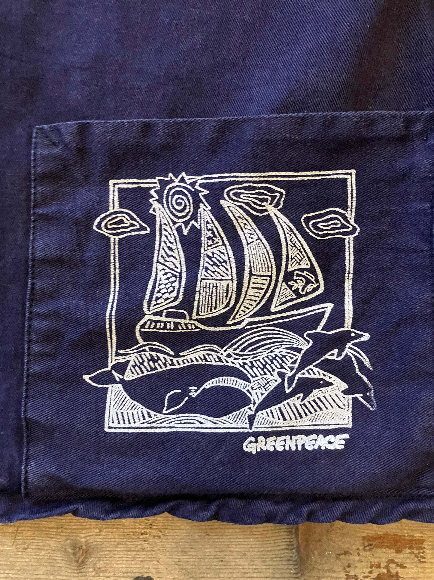 Vintage Greenpeace Smock Navy Blue Large