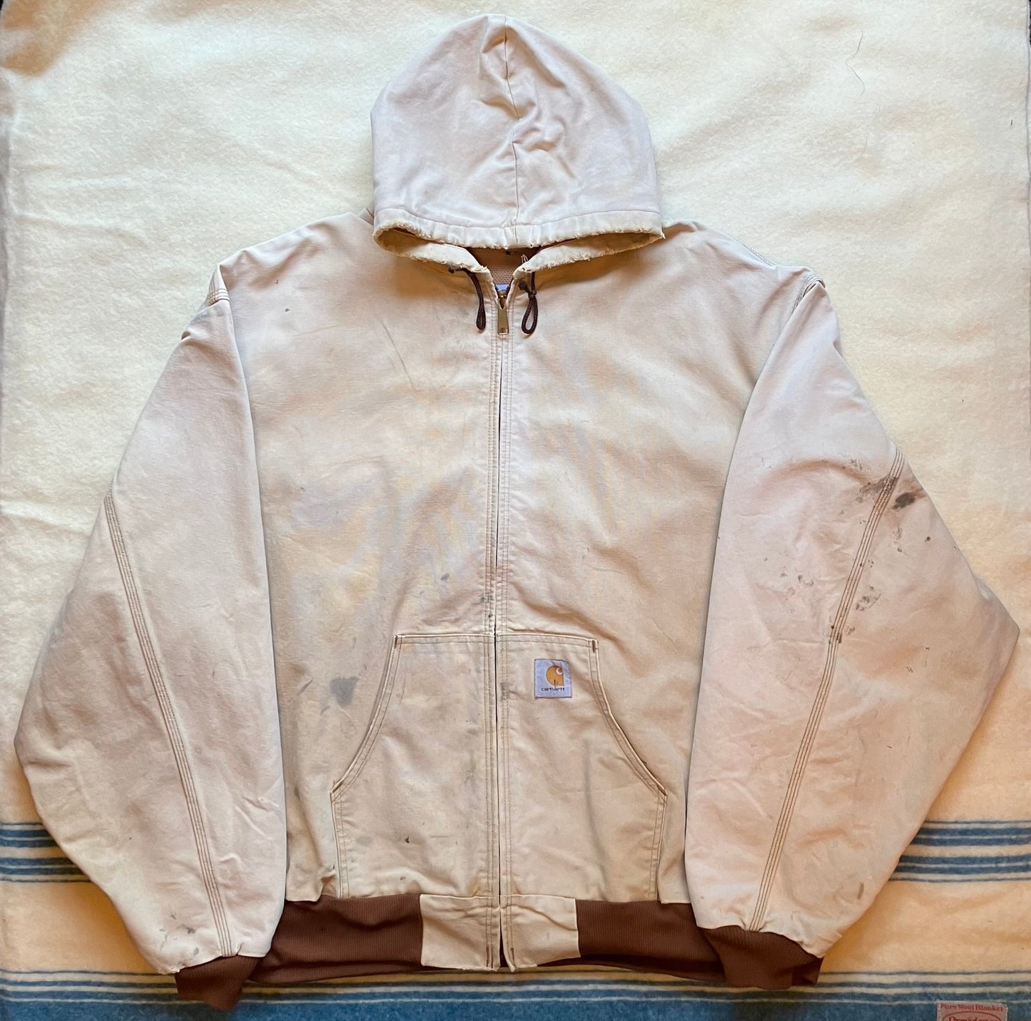 Vintage Light Tan Faded Hooded Carhartt Jacket XXL
