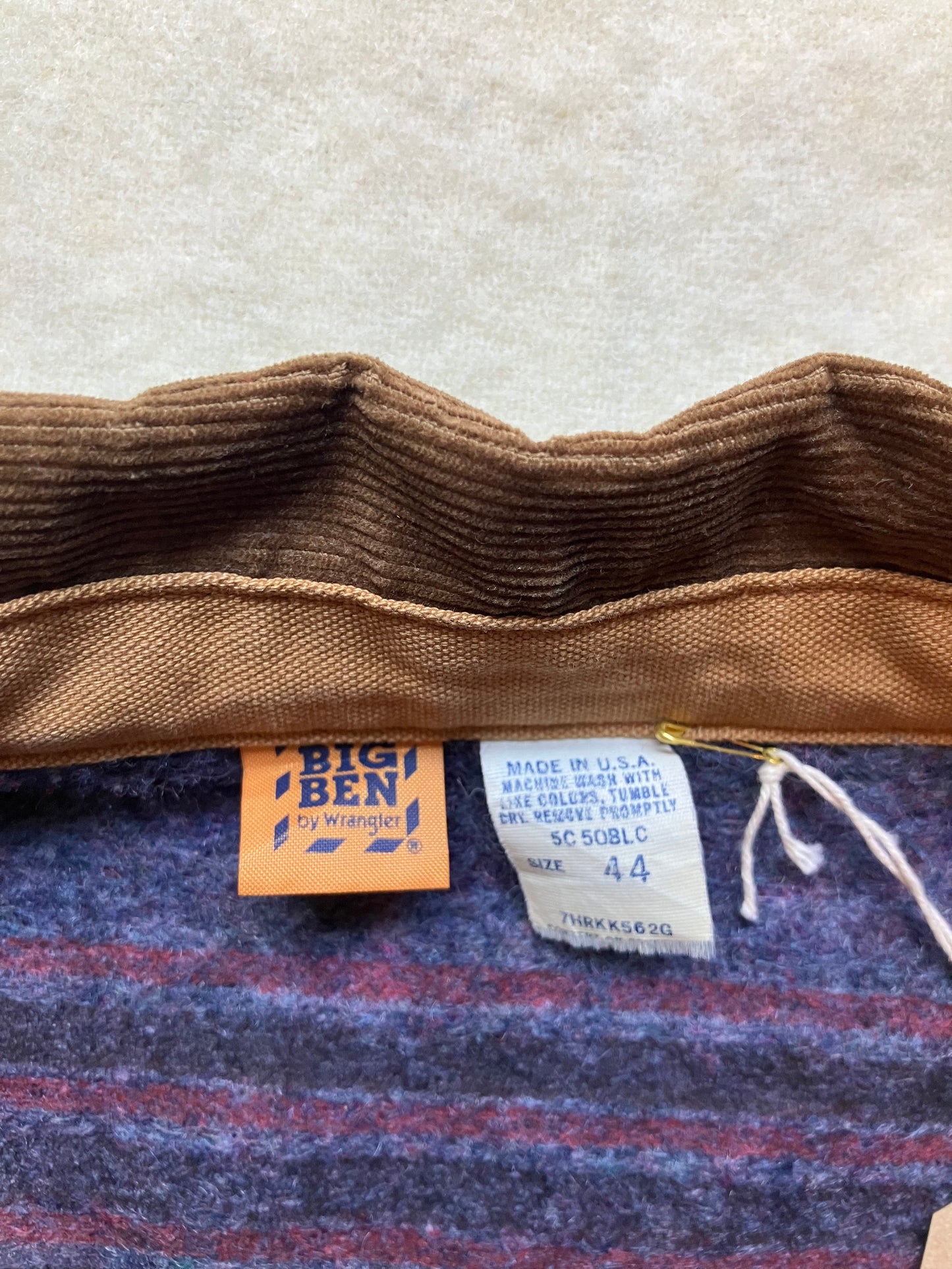 Vintage Tan Blanket Lined Big Ben Wrangler Jacket Cord Collar