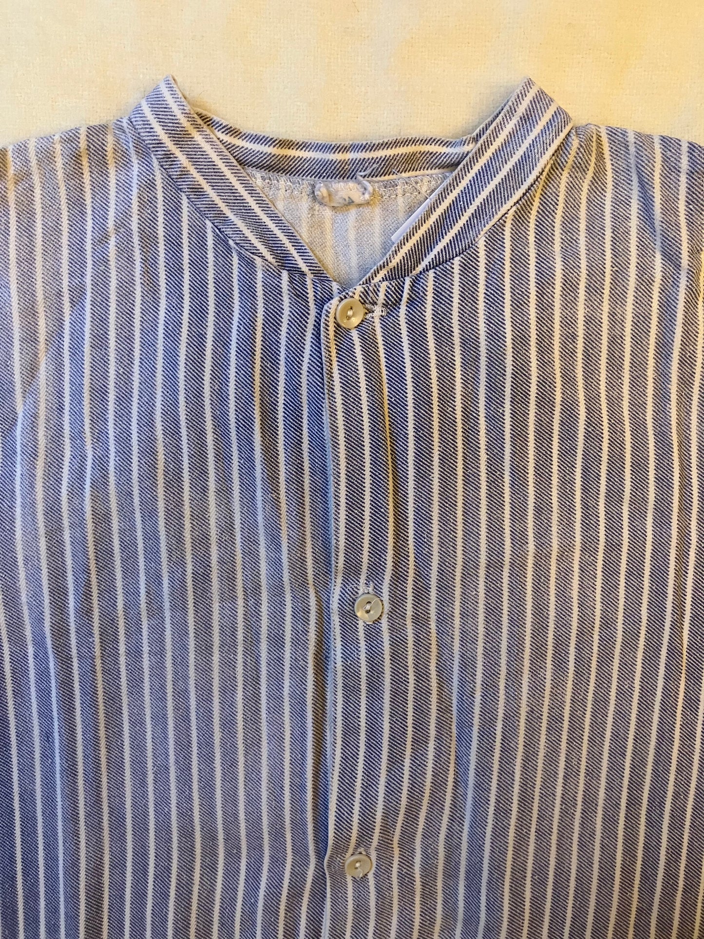 Vintage European Faded Blue & White Stripe Collarless Work Shirt
