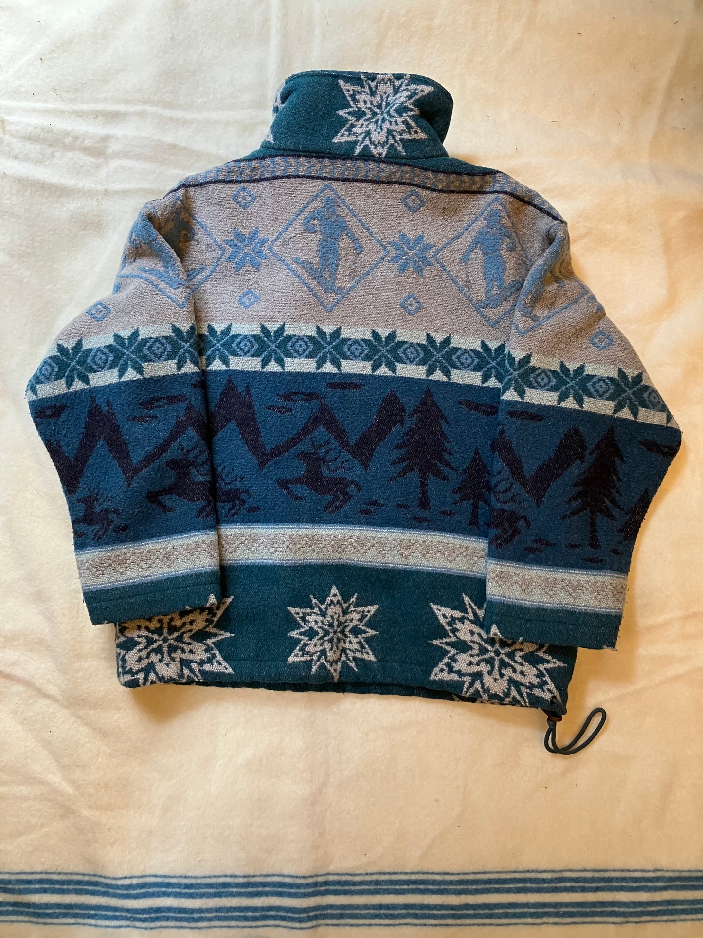 LL Bean Snowflake Deer Ski Pop-over Wool Jacket