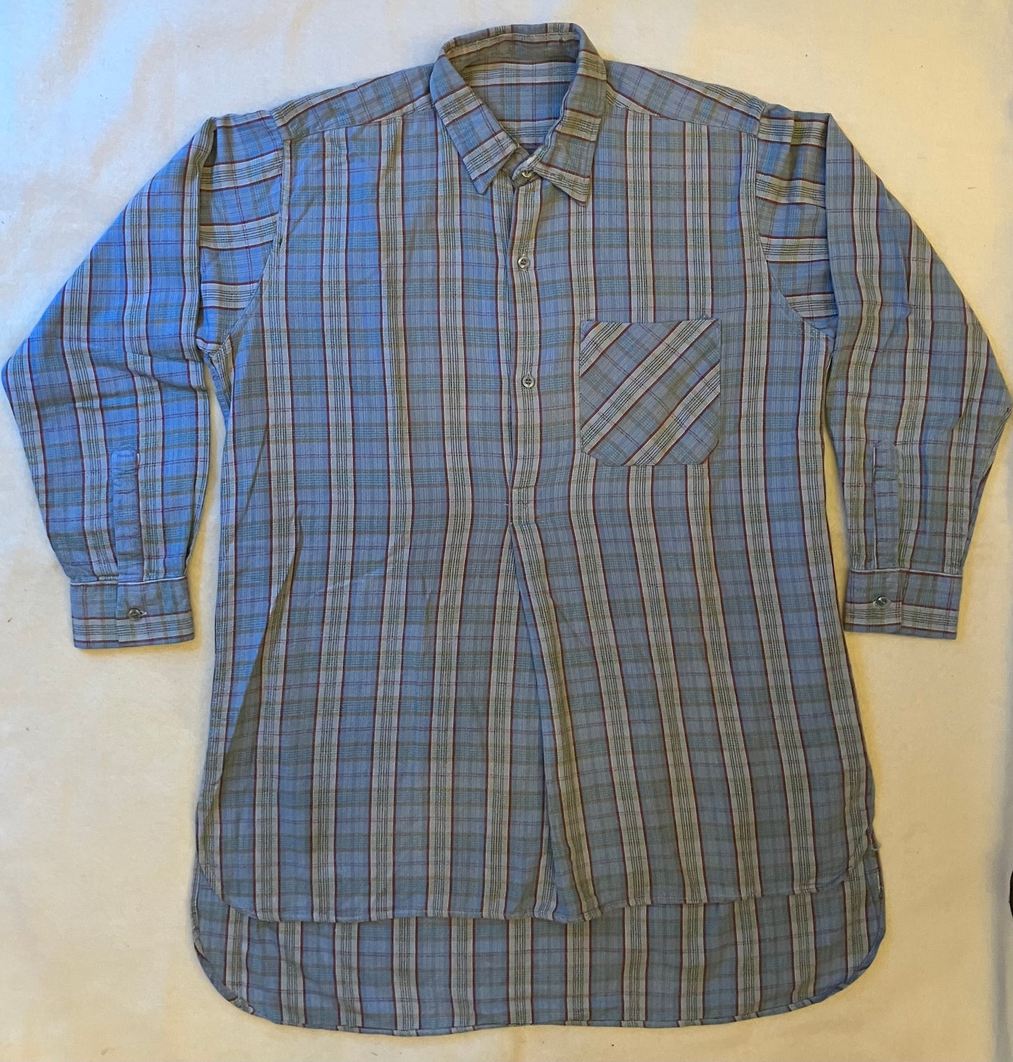 Vintage French Blue & Red Check Work Shirt