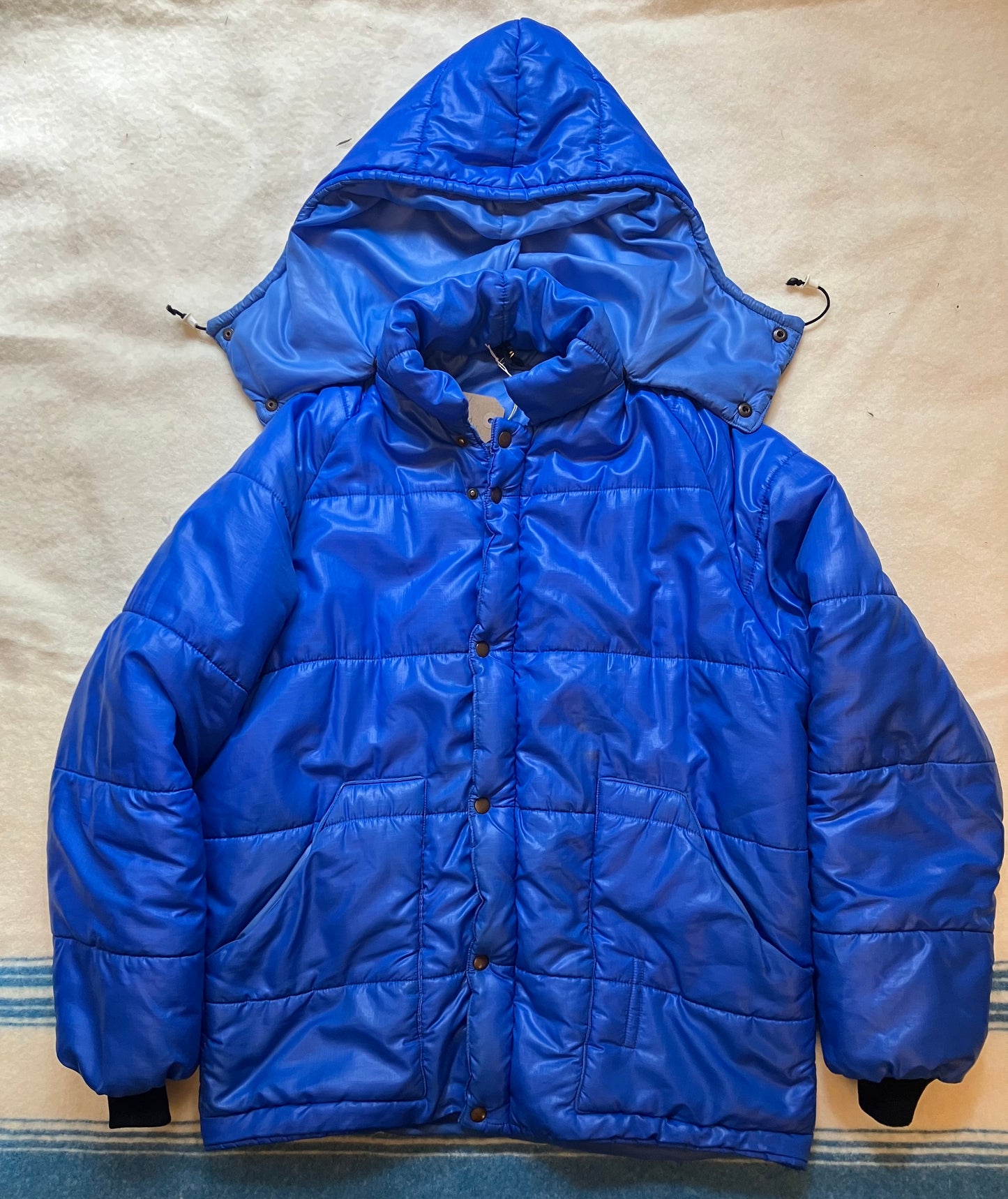 Vintage 70s Nylon Puffa Jacket Small Blue Removable Hood