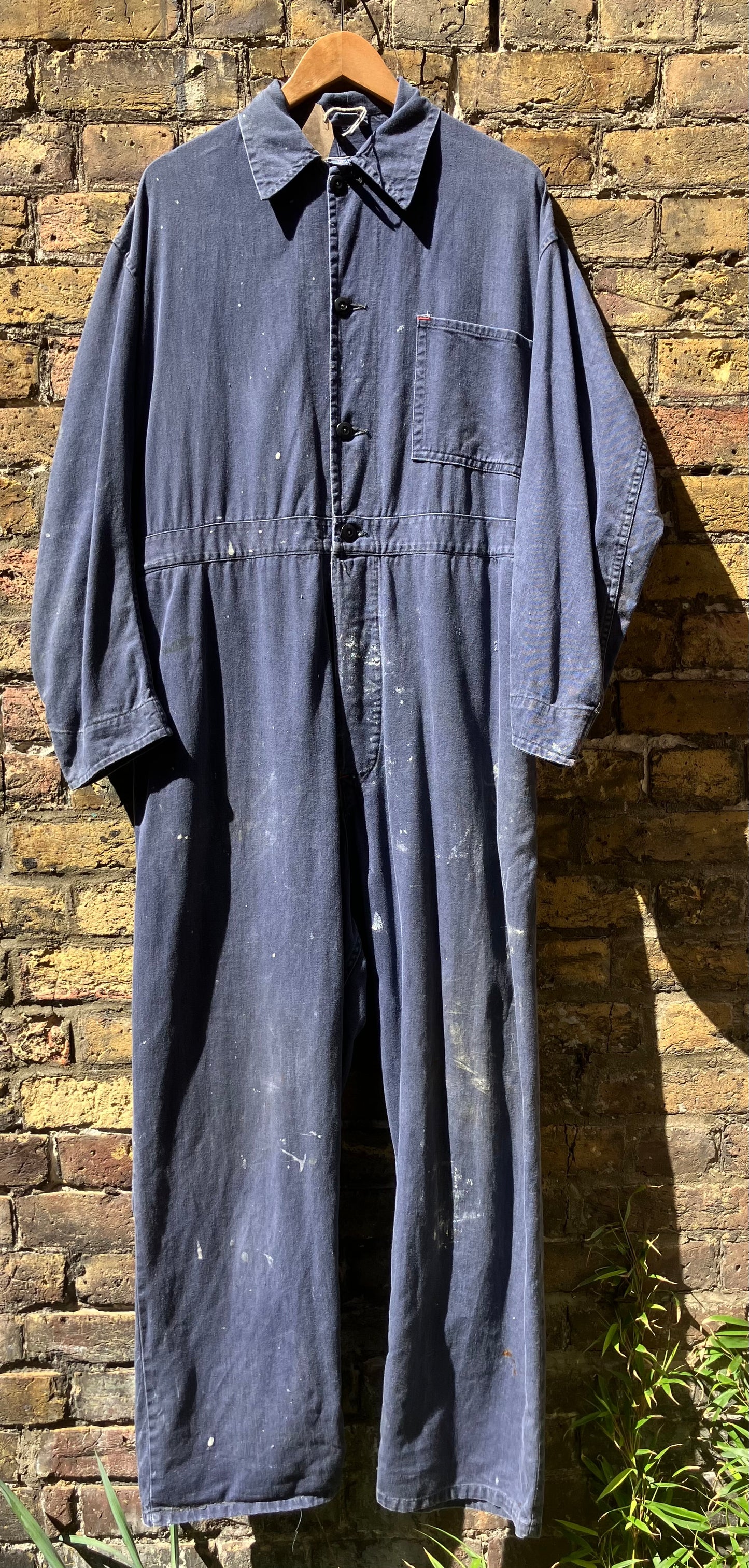 Vintage Paint Splashed English Overalls Blue Sanforized