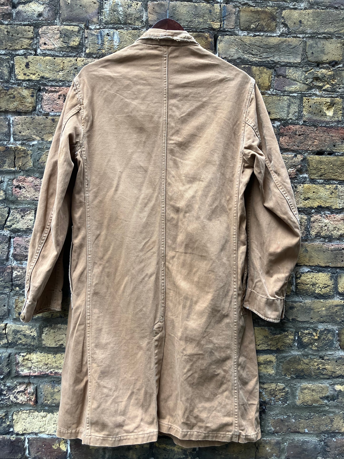 1940s English Shop Coat Khaki Paint Splashed