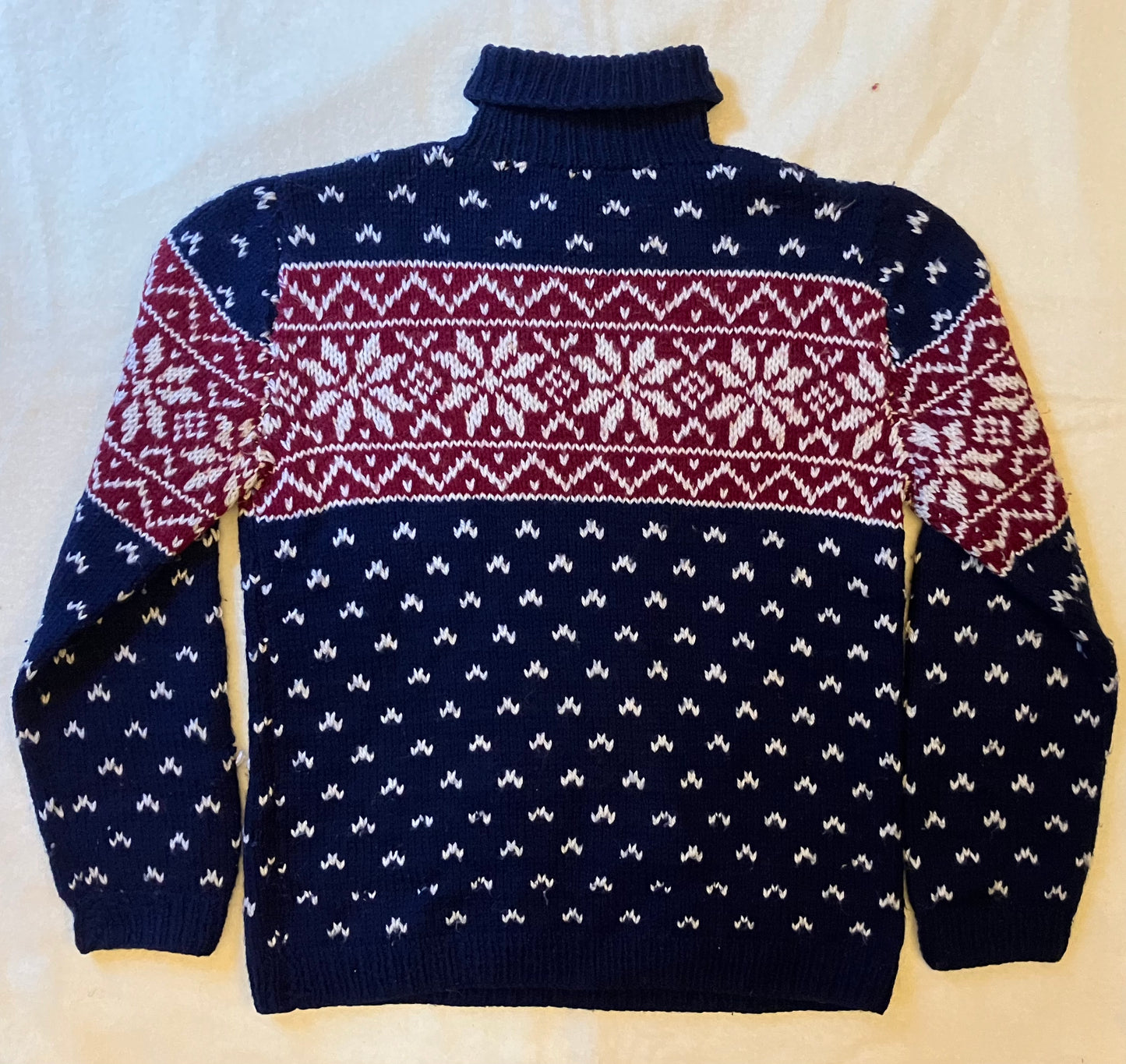 Vintage Hand Knitted Snowflake Roll Neck Jumper