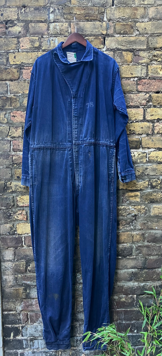 Vintage Royal Navy Overalls Faded Dark Blue Stenciled Denim