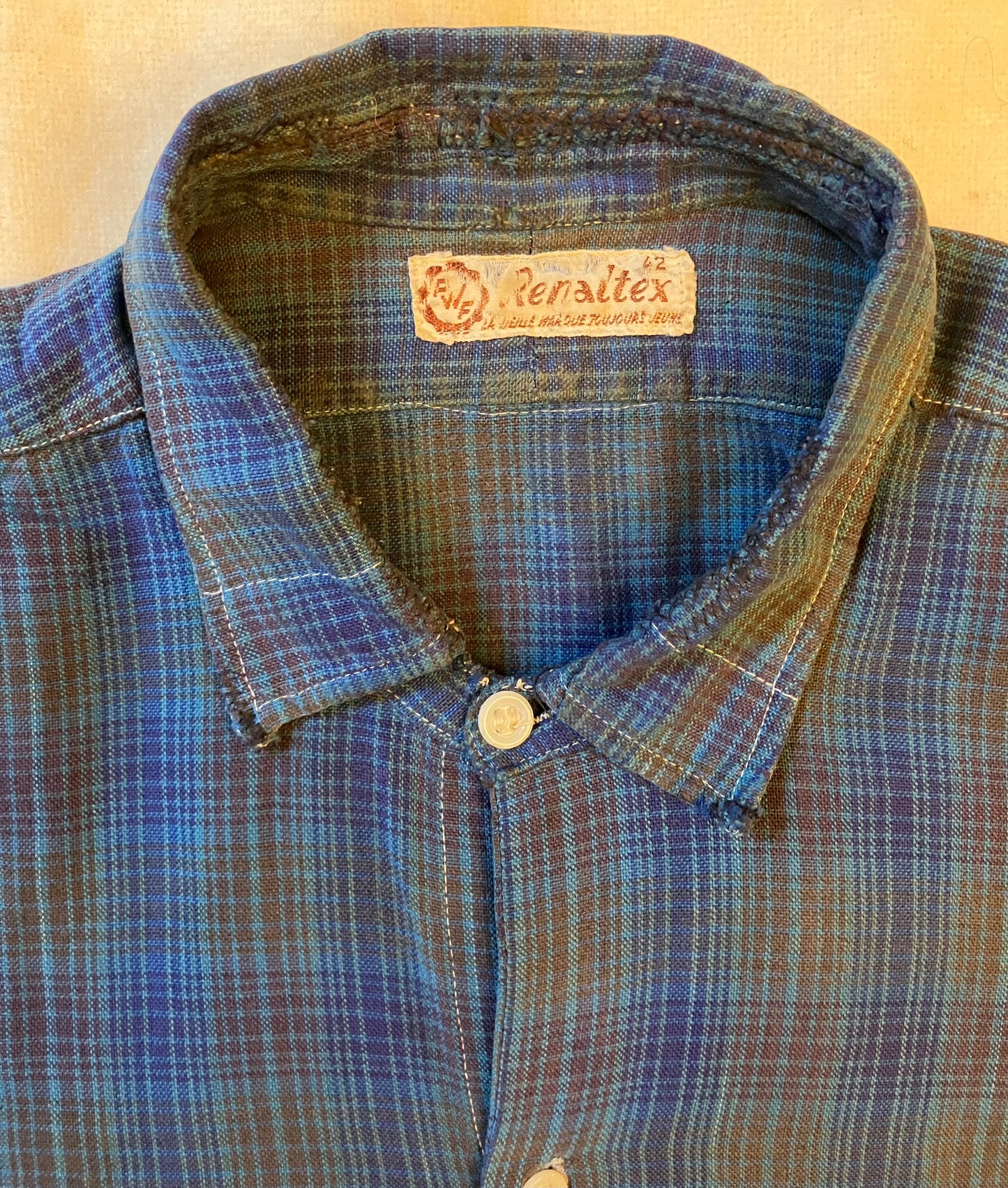 Vintage Blue check French Darned Work Shirt.