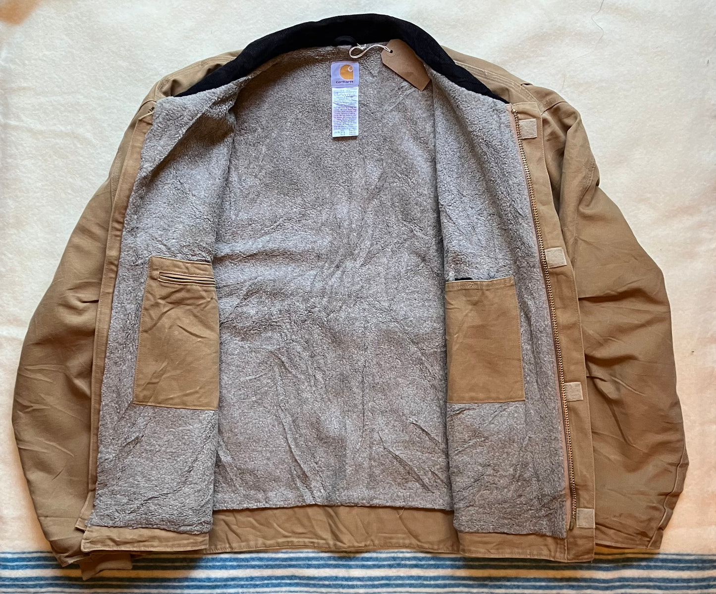 Vintage Carhartt Tan Work Jacket Fleece Lined Made In USA