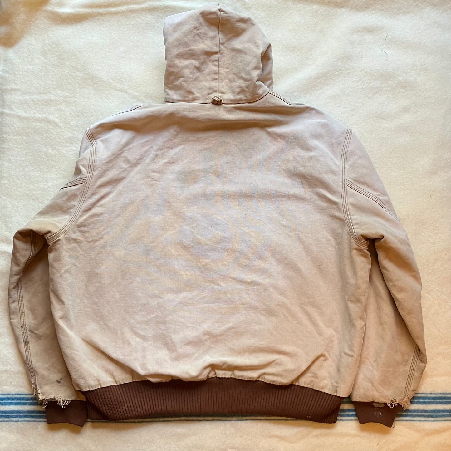 Vintage Faded Tan Hooded Carhartt Padded Bomber Jacket USA Made