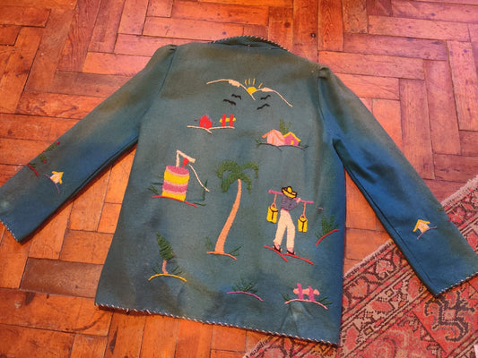 Vintage 1940s Wool Mexican Embroidered Souvenir Jacket