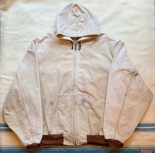 Vintage Light Tan Faded Hooded Carhartt Jacket XXL