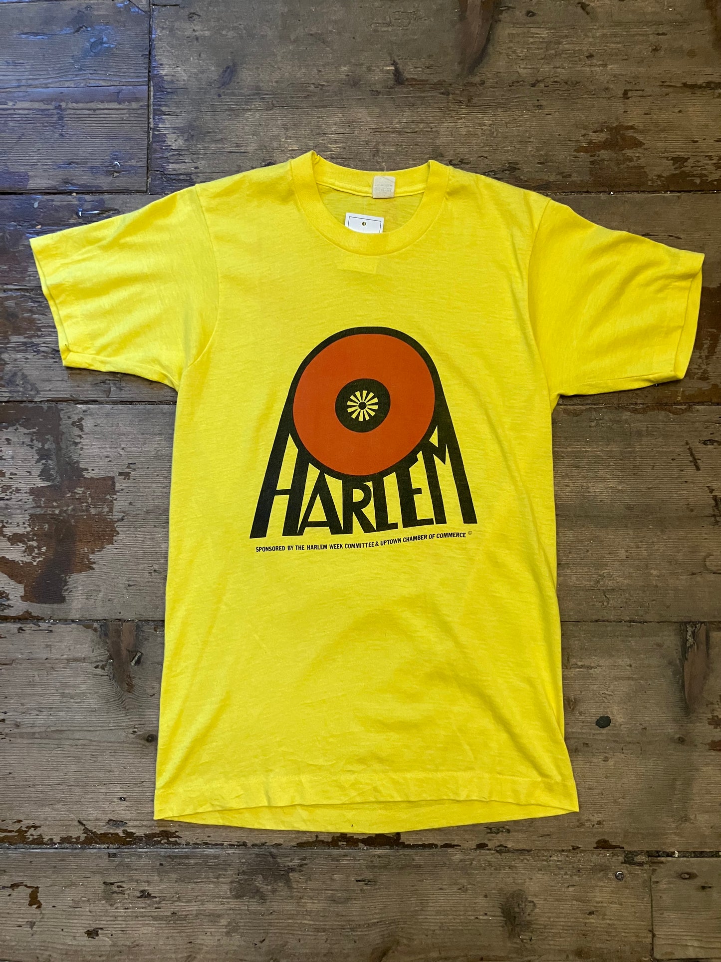 Vintage 1970s Harlem T-Shirt Yellow Small Thin Cotton