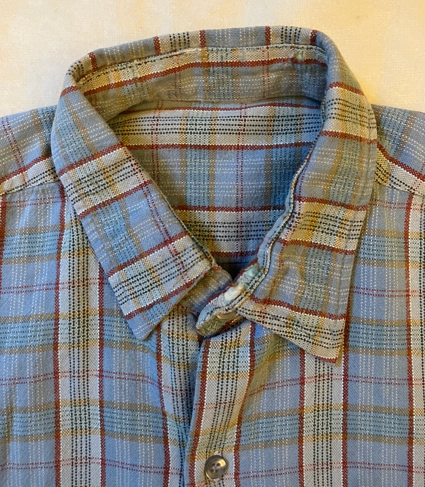 Vintage French Blue & Red Check Work Shirt