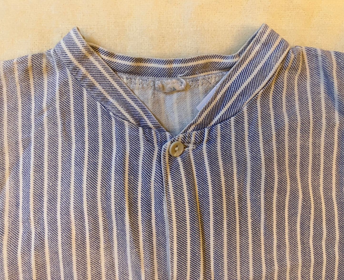 Vintage European ￼Faded Blue & White Stripe Collarless Work Shirt