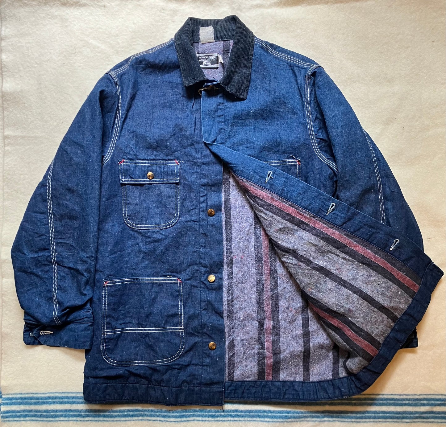 Vintage Denim Sears Blanket Lined Chore Jacket Large