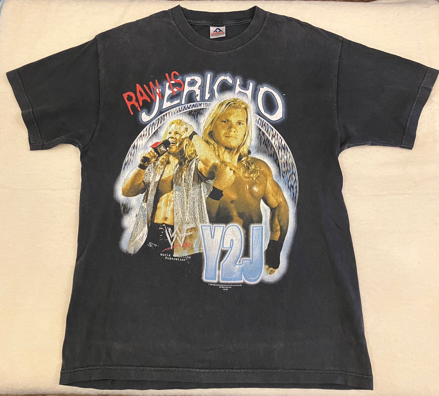 Vintage WWF Jericho Y2K T-Shirt Faded Black Large