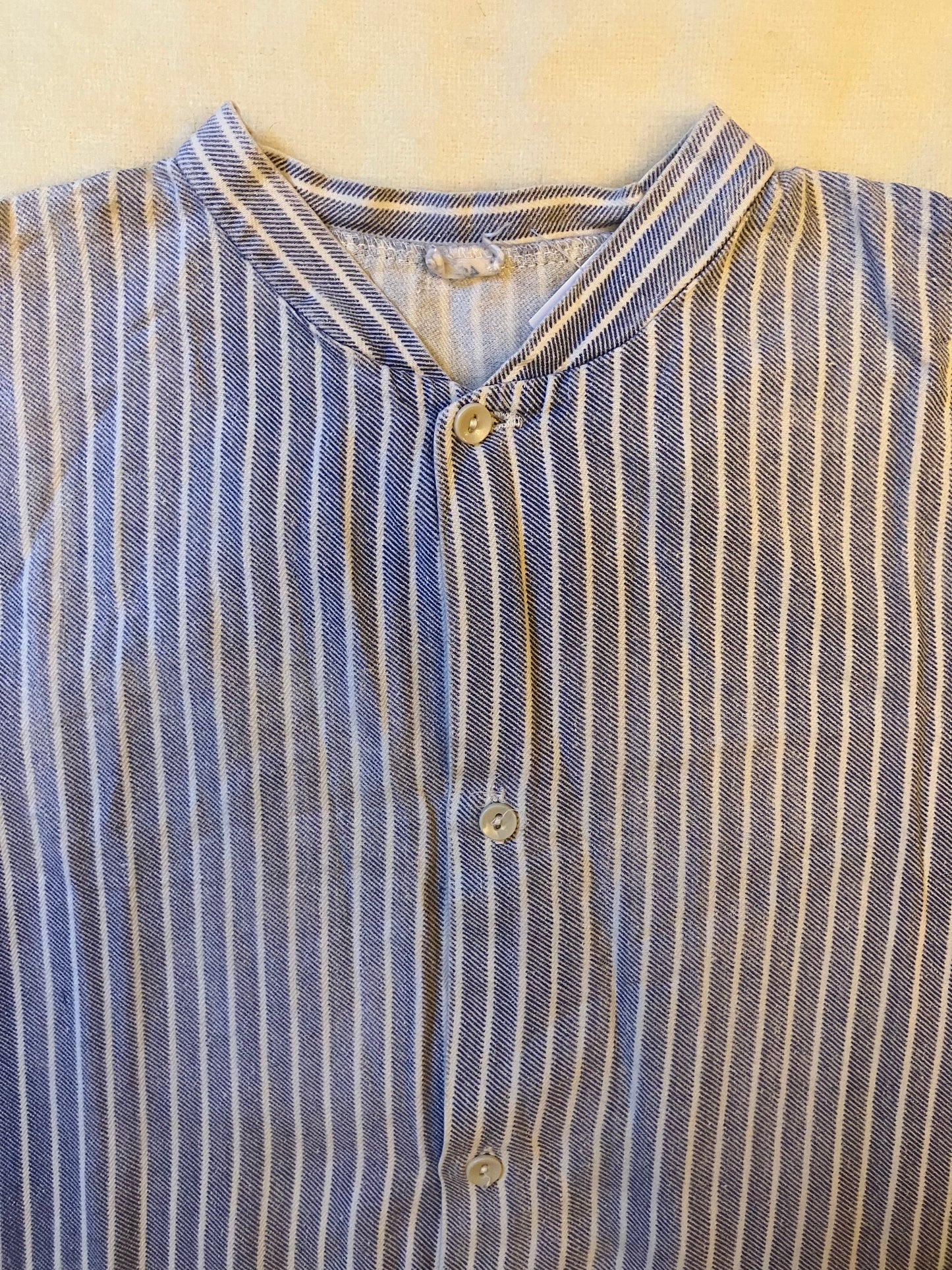 Vintage European ￼Faded Blue & White Stripe Collarless Work Shirt