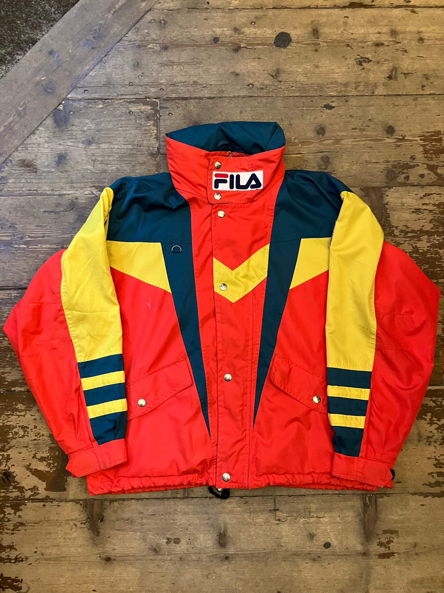 1990s Classic Fila Sports Jacket Red Yellow Green XL Made In Italy