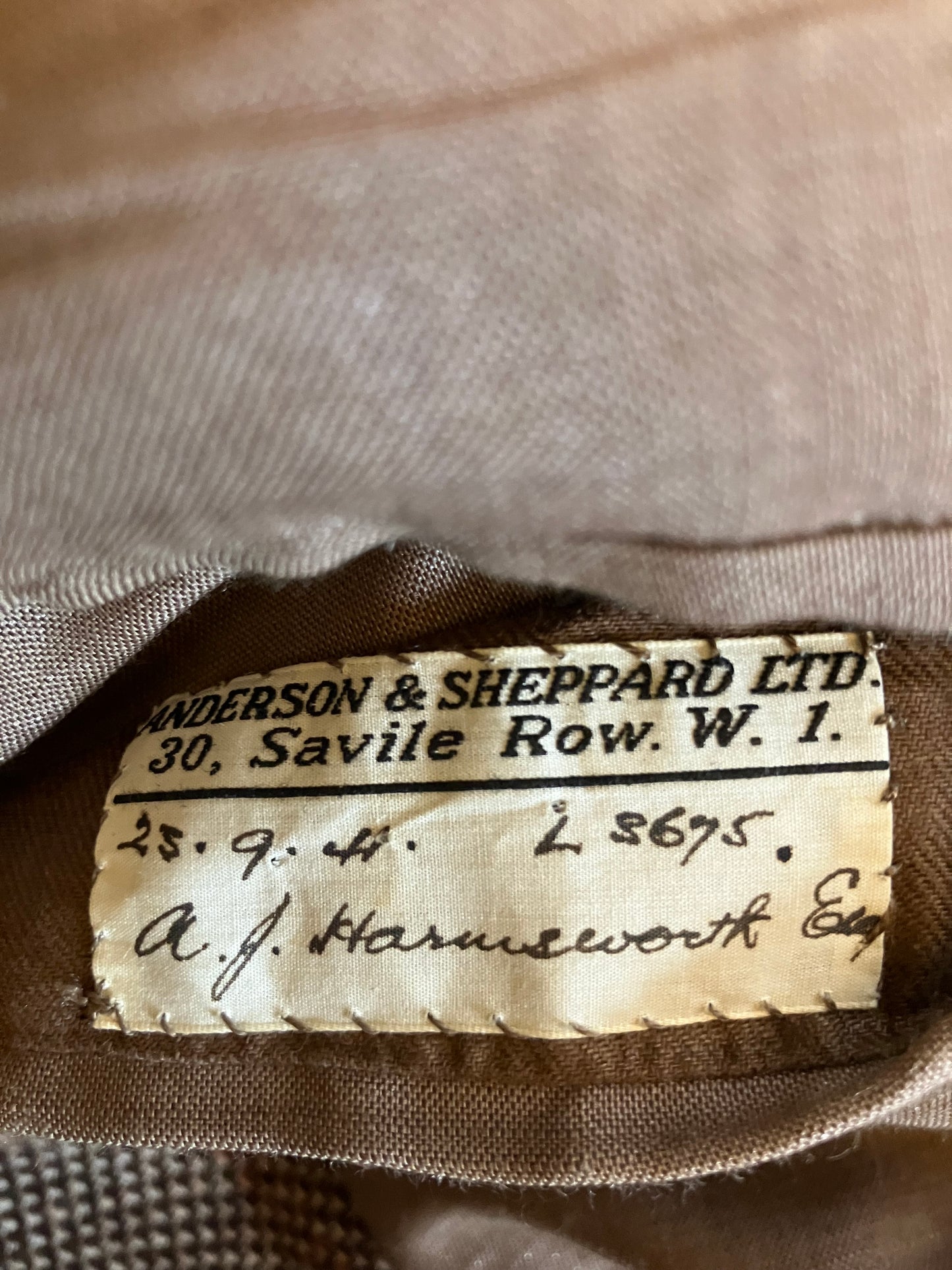 1941 Dated Bespoke Tweed Savile Row Jacket Brown Check