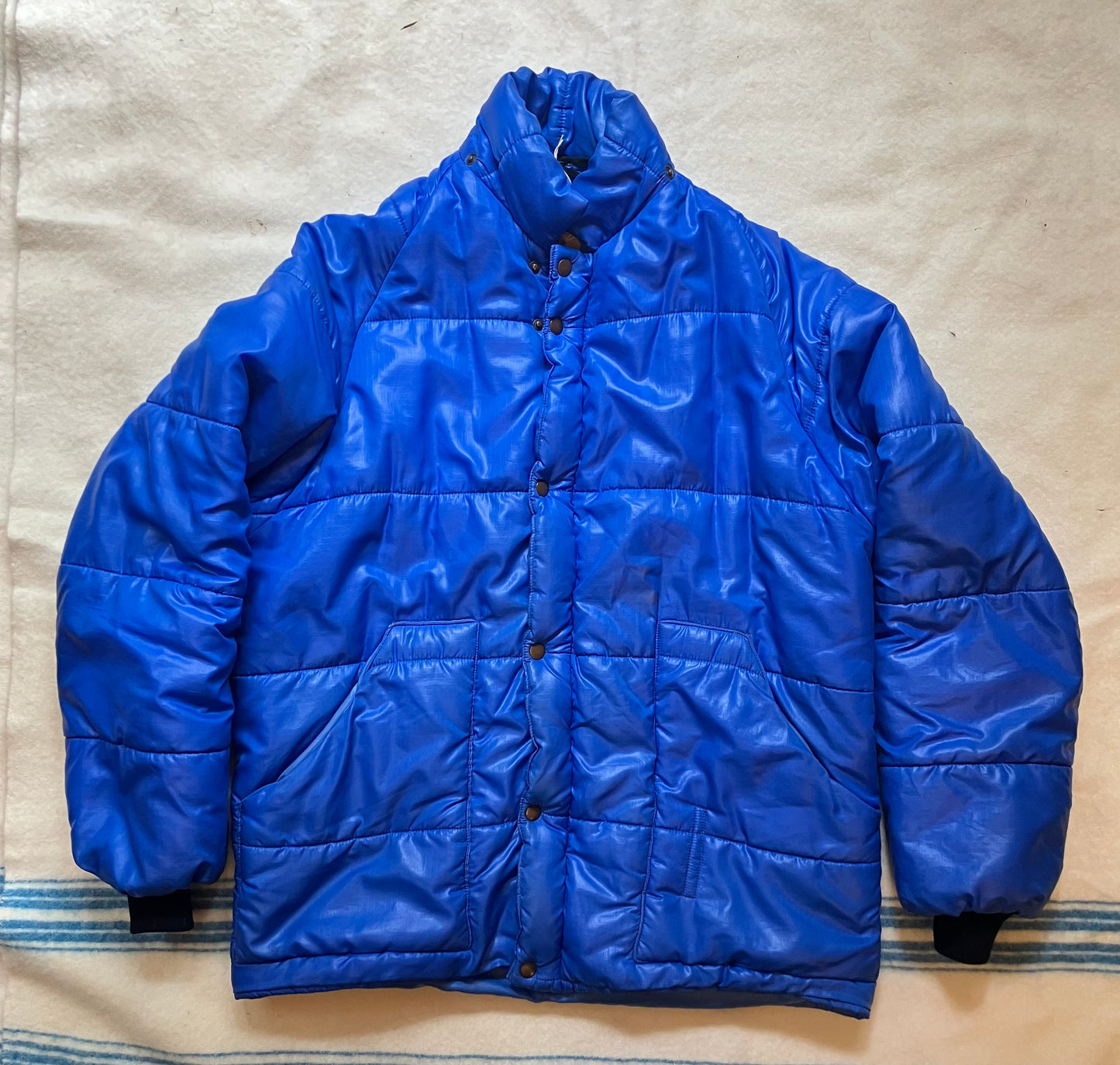 Vintage 70s Nylon Puffa Jacket Small Blue Removable Hood