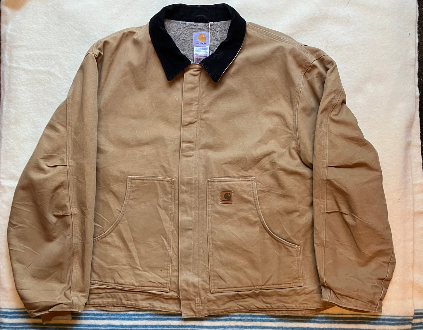 Vintage Carhartt Tan Work Jacket Fleece Lined Made In USA