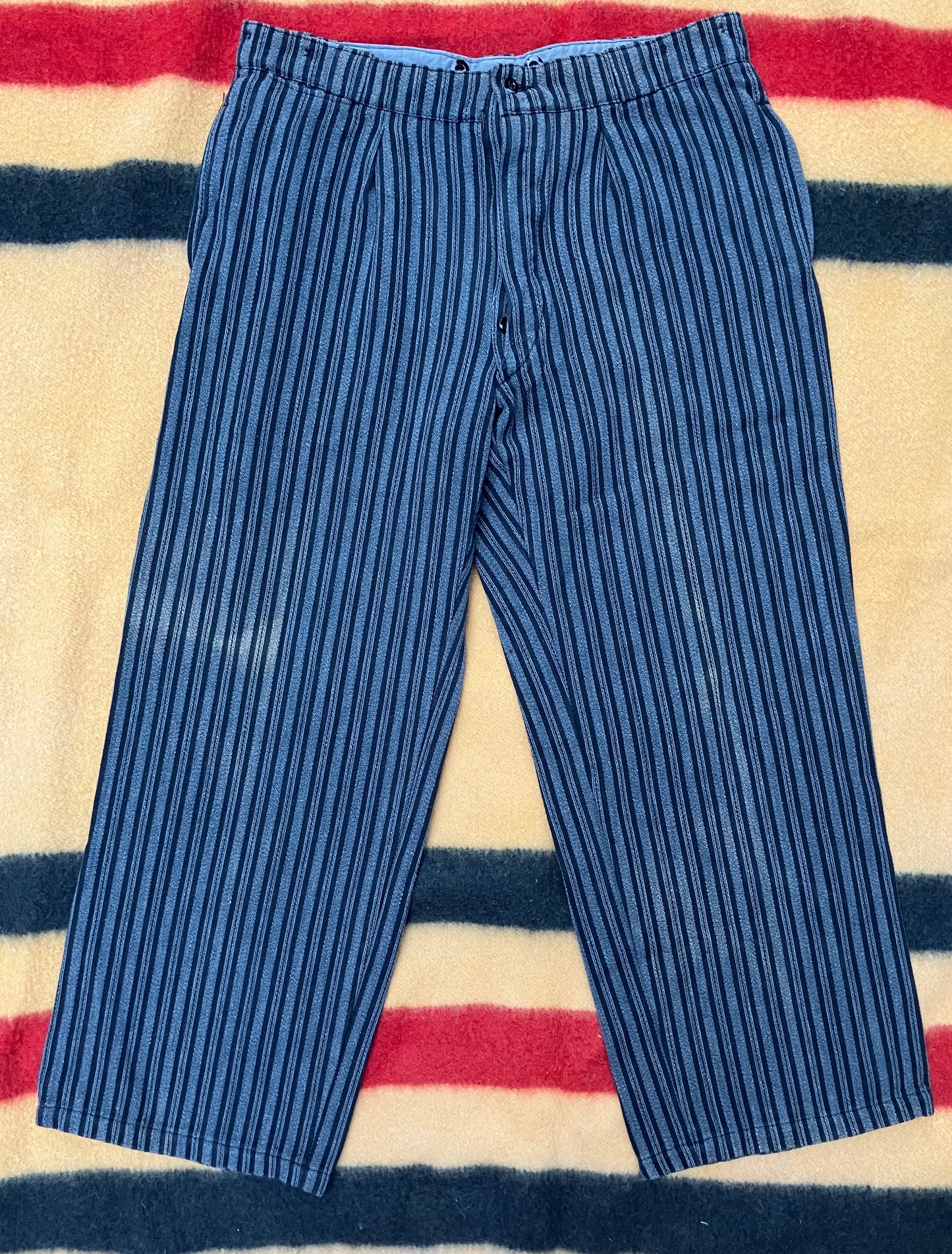 Vintage Black & Grey Striped French Work Trousers