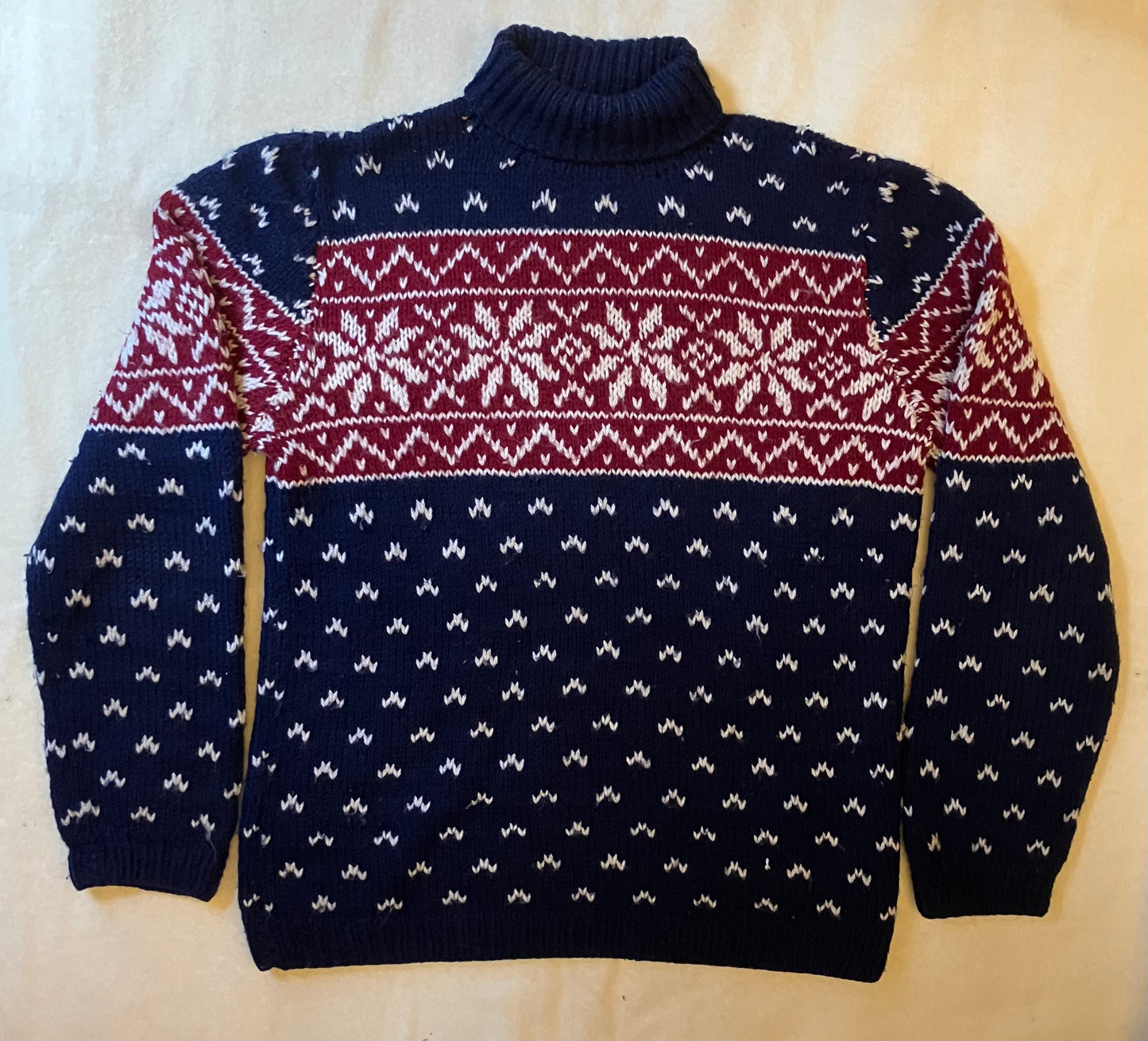 Vintage Hand Knitted Snowflake Roll Neck Jumper