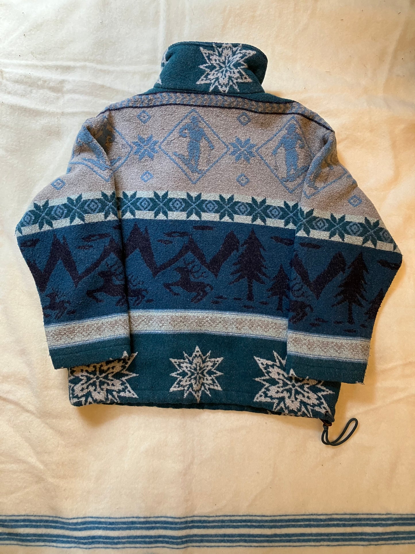 LL Bean Snowflake Deer Ski Pop-over Wool Jacket