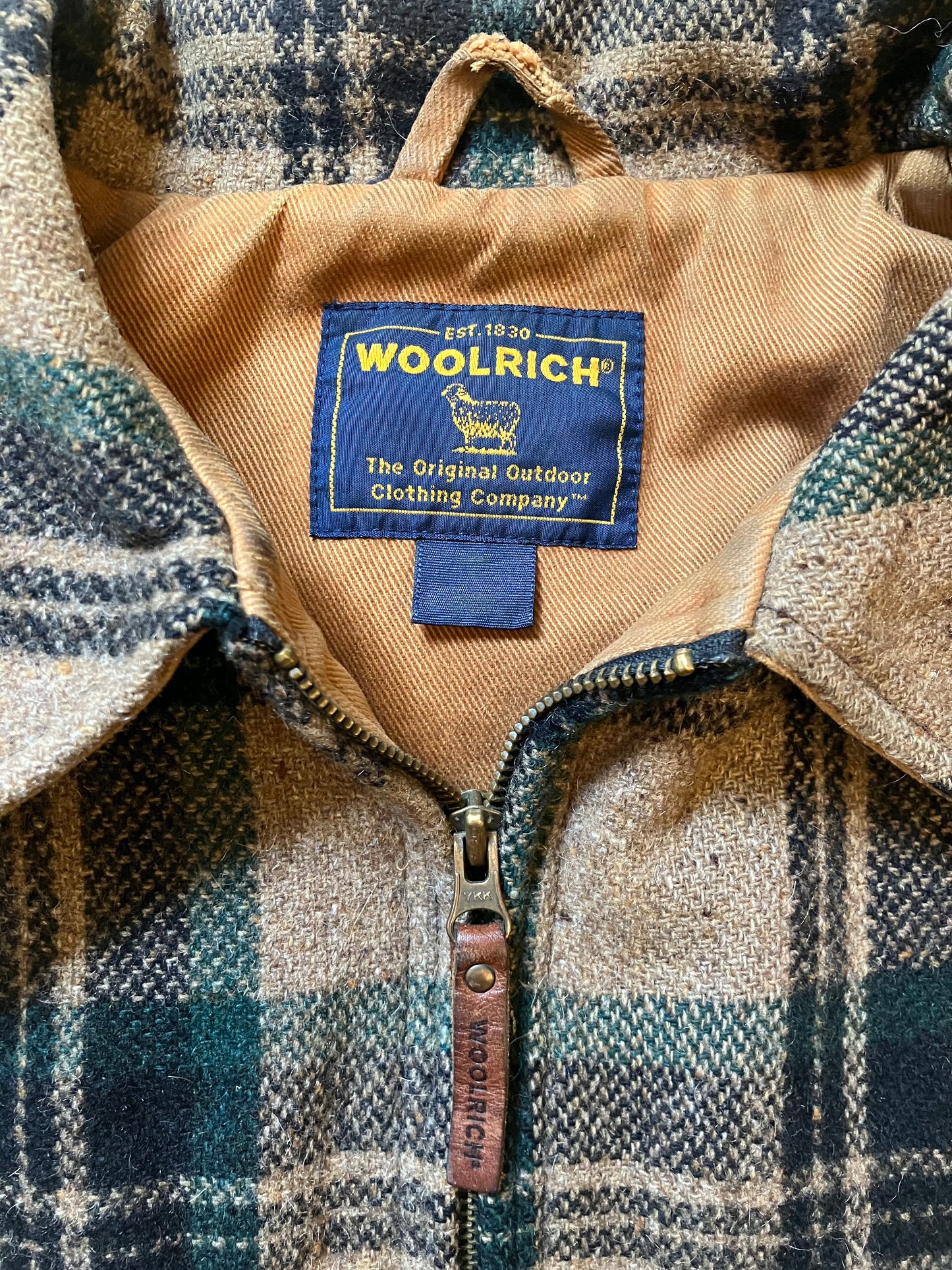 Woolrich Green Brown Check Wool Hunting Jacket Label Size L